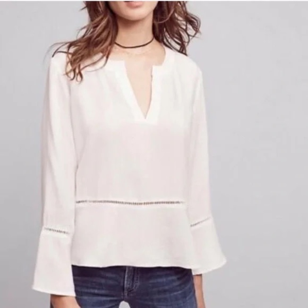 Anthropologie Cloth & Stone Aria Henley Bell Sleeve Top Blouse